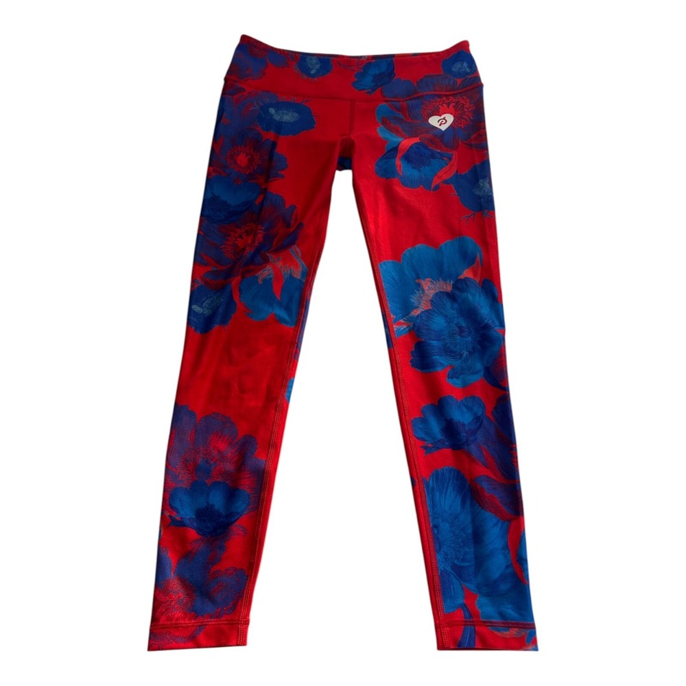 Peloton Emma Lovewell Activewear Leggings Womens L Red/Blue Floral Hi-Waisted